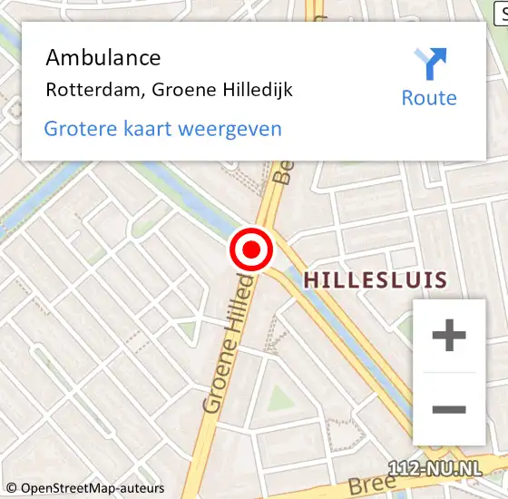 Locatie op kaart van de 112 melding: Ambulance Rotterdam, Groene Hilledijk op 20 oktober 2017 11:19