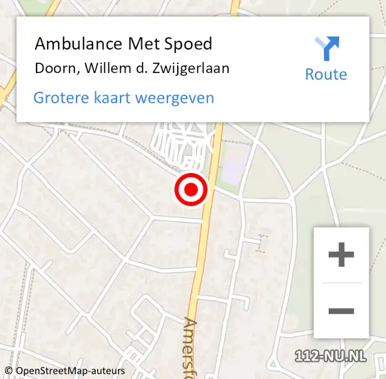 Locatie op kaart van de 112 melding: Ambulance Met Spoed Naar Doorn, Willem d. Zwijgerlaan op 20 oktober 2017 11:25