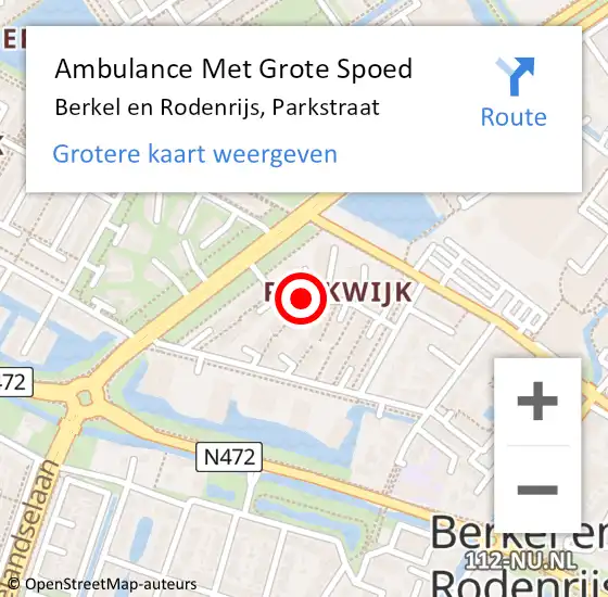 Locatie op kaart van de 112 melding: Ambulance Met Grote Spoed Naar Berkel en Rodenrijs, Parkstraat op 20 oktober 2017 11:51
