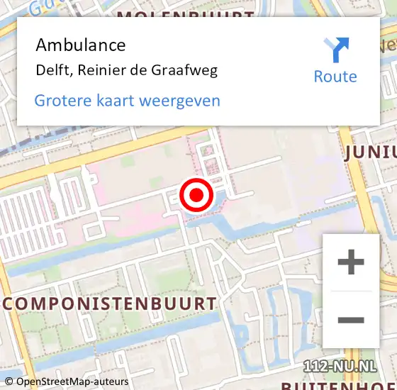 Locatie op kaart van de 112 melding: Ambulance Delft, Reinier de Graafweg op 20 oktober 2017 12:18