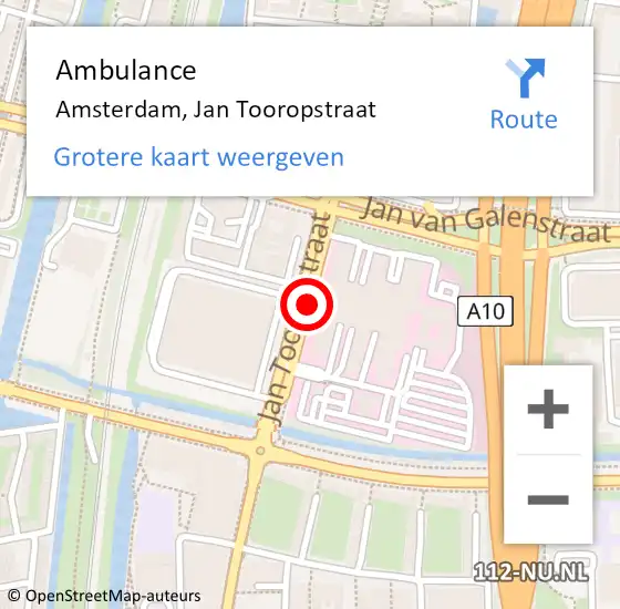 Locatie op kaart van de 112 melding: Ambulance Amsterdam, Jan Tooropstraat op 20 oktober 2017 14:32