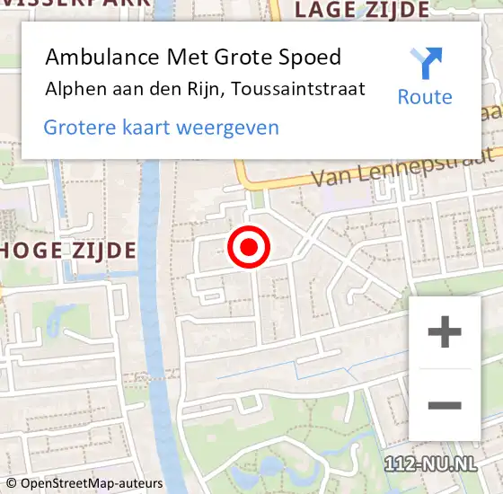 Locatie op kaart van de 112 melding: Ambulance Met Grote Spoed Naar Alphen aan den Rijn, Toussaintstraat op 20 oktober 2017 15:43