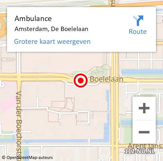 Locatie op kaart van de 112 melding: Ambulance Amsterdam, De Boelelaan op 20 oktober 2017 15:59