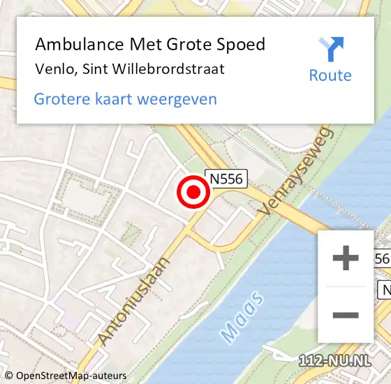 Locatie op kaart van de 112 melding: Ambulance Met Grote Spoed Naar Venlo, Sint Willebrordstraat op 20 oktober 2017 16:29