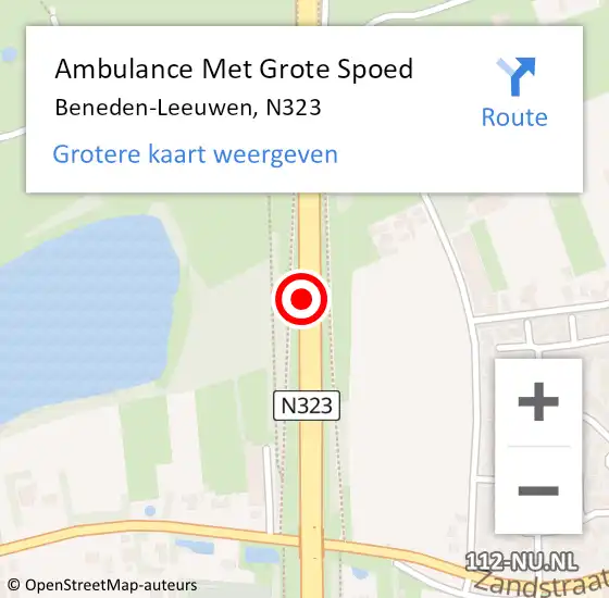 Locatie op kaart van de 112 melding: Ambulance Met Grote Spoed Naar Beneden-Leeuwen, N323 op 20 oktober 2017 16:47