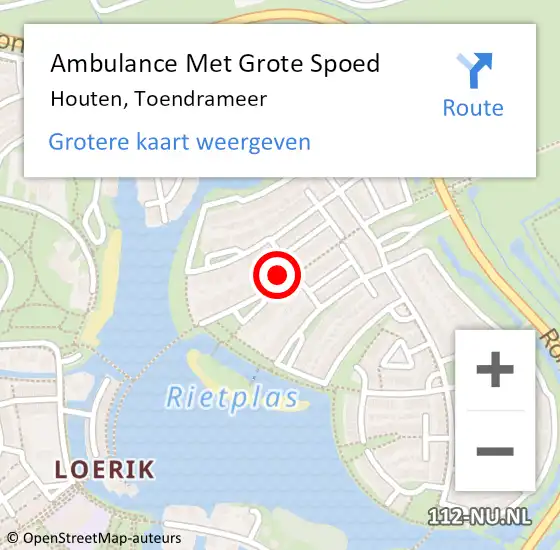 Locatie op kaart van de 112 melding: Ambulance Met Grote Spoed Naar Houten, Toendrameer op 20 oktober 2017 19:16