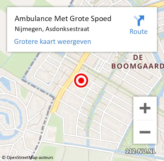 Locatie op kaart van de 112 melding: Ambulance Met Grote Spoed Naar Nijmegen, Asdonksestraat op 20 oktober 2017 19:19