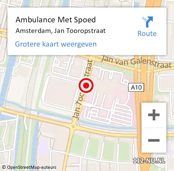 Locatie op kaart van de 112 melding: Ambulance Met Spoed Naar Amsterdam, Jan Tooropstraat op 20 oktober 2017 21:37