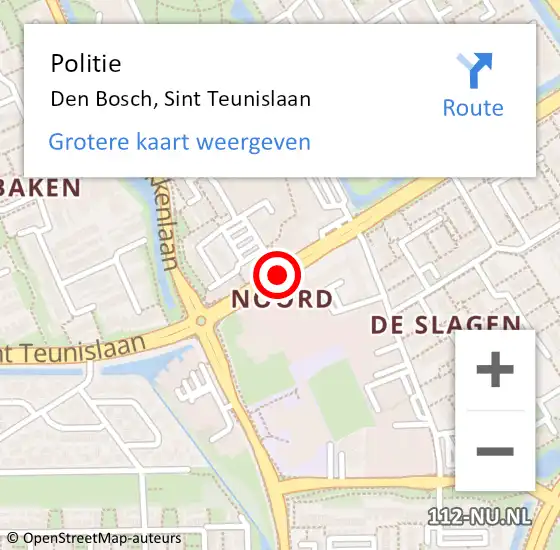 Locatie op kaart van de 112 melding: Politie 's-Hertogenbosch, Sint Teunislaan op 21 oktober 2017 10:25