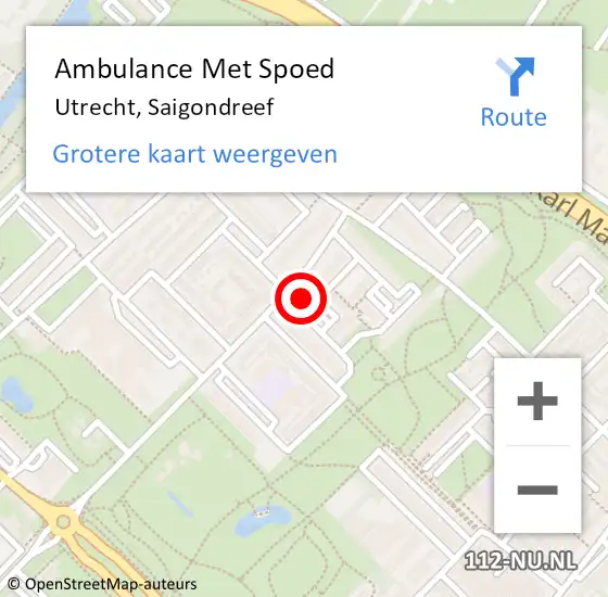 Locatie op kaart van de 112 melding: Ambulance Met Spoed Naar Utrecht, Saigondreef op 21 oktober 2017 12:58