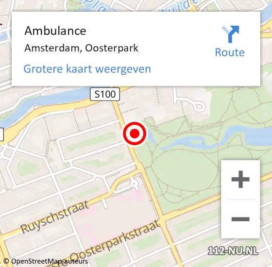 Locatie op kaart van de 112 melding: Ambulance Amsterdam, Oosterpark op 21 oktober 2017 13:06
