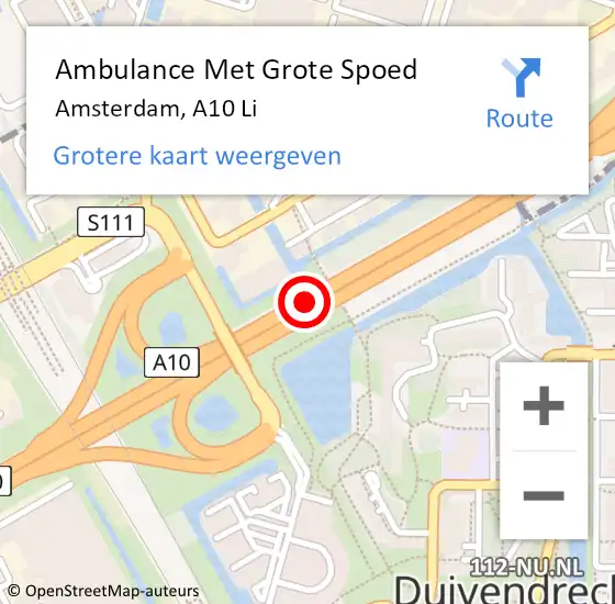 Locatie op kaart van de 112 melding: Ambulance Met Grote Spoed Naar Amsterdam, A10 Li op 21 oktober 2017 13:56