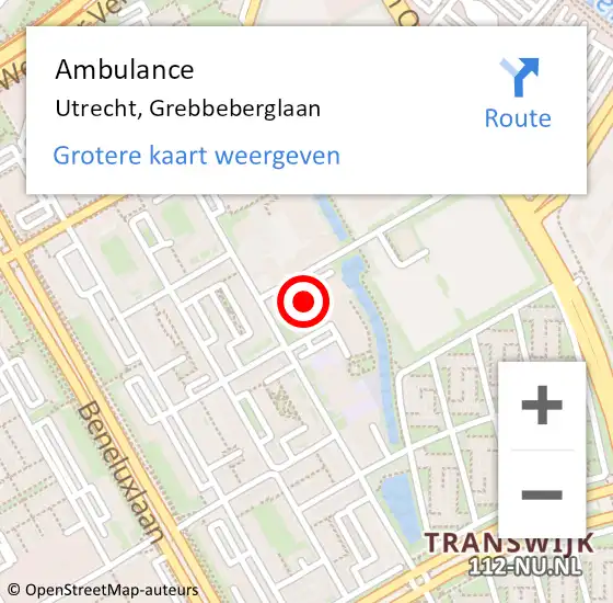 Locatie op kaart van de 112 melding: Ambulance Utrecht, Grebbeberglaan op 21 oktober 2017 14:25