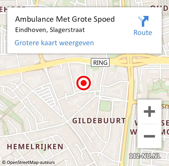 Locatie op kaart van de 112 melding: Ambulance Met Grote Spoed Naar Eindhoven, Slagerstraat op 21 oktober 2017 16:09