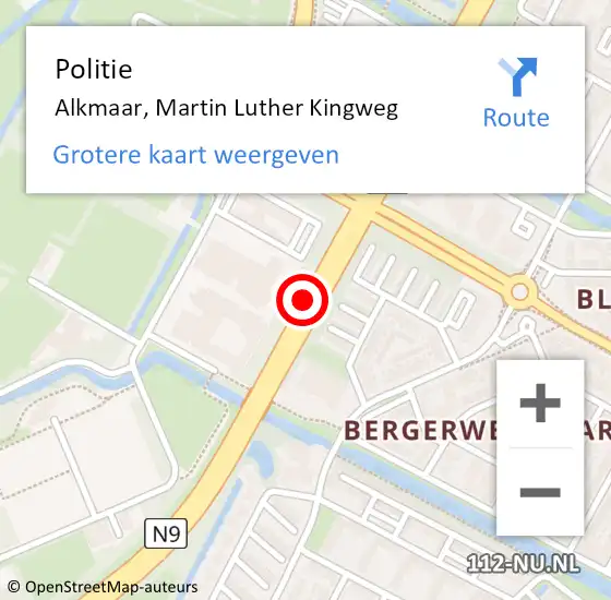 Locatie op kaart van de 112 melding: Politie Alkmaar, Martin Luther Kingweg op 21 oktober 2017 16:35