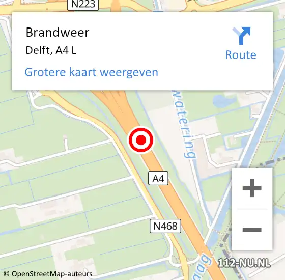 Locatie op kaart van de 112 melding: Brandweer Delft, A4 L op 21 oktober 2017 17:13