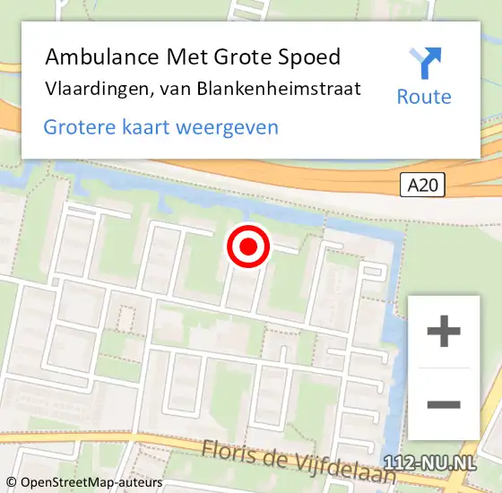 Locatie op kaart van de 112 melding: Ambulance Met Grote Spoed Naar Vlaardingen, van Blankenheimstraat op 21 oktober 2017 17:26