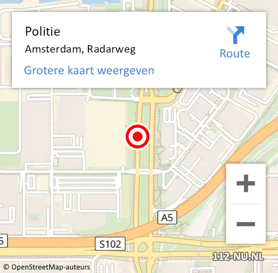 Locatie op kaart van de 112 melding: Politie Amsterdam, Radarweg op 21 oktober 2017 17:48