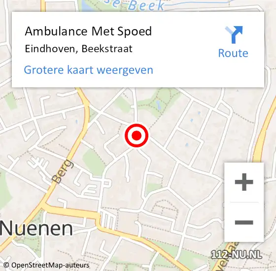 Locatie op kaart van de 112 melding: Ambulance Met Spoed Naar Eindhoven, Beekstraat op 21 oktober 2017 18:14