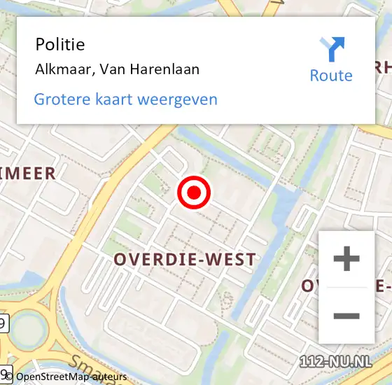 Locatie op kaart van de 112 melding: Politie Alkmaar, Van Harenlaan op 21 oktober 2017 18:39
