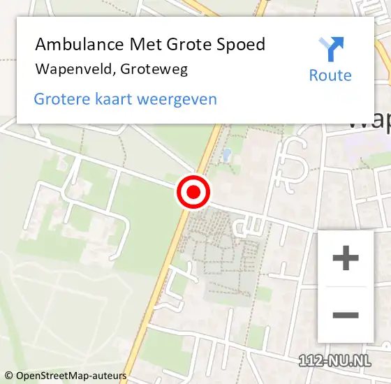 Locatie op kaart van de 112 melding: Ambulance Met Grote Spoed Naar Wapenveld, Groteweg op 21 oktober 2017 20:00