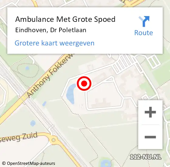 Locatie op kaart van de 112 melding: Ambulance Met Grote Spoed Naar Eindhoven, Dr Poletlaan op 21 oktober 2017 21:07
