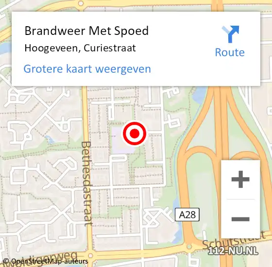 Locatie op kaart van de 112 melding: Brandweer Met Spoed Naar Hoogeveen, Curiestraat op 22 oktober 2017 00:12