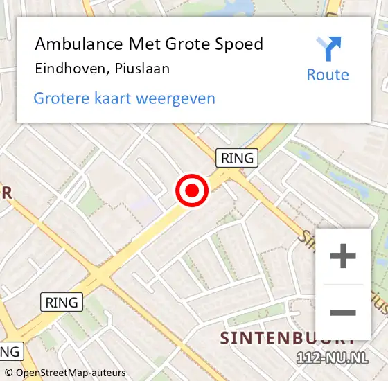 Locatie op kaart van de 112 melding: Ambulance Met Grote Spoed Naar Eindhoven, Piuslaan op 22 oktober 2017 00:40