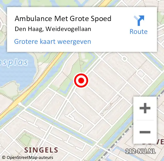 Locatie op kaart van de 112 melding: Ambulance Met Grote Spoed Naar Den Haag, Weidevogellaan op 22 oktober 2017 01:01