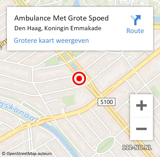 Locatie op kaart van de 112 melding: Ambulance Met Grote Spoed Naar Den Haag, Koningin Emmakade op 22 oktober 2017 01:19