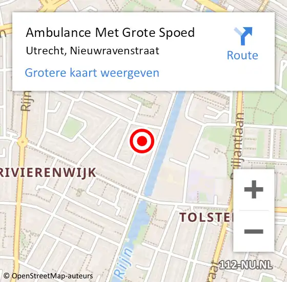 Locatie op kaart van de 112 melding: Ambulance Met Grote Spoed Naar Utrecht, Nieuwravenstraat op 22 oktober 2017 02:35