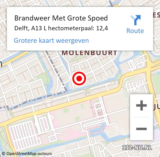 Locatie op kaart van de 112 melding: Brandweer Met Grote Spoed Naar Delft, A13 L hectometerpaal: 12,4 op 22 oktober 2017 04:48