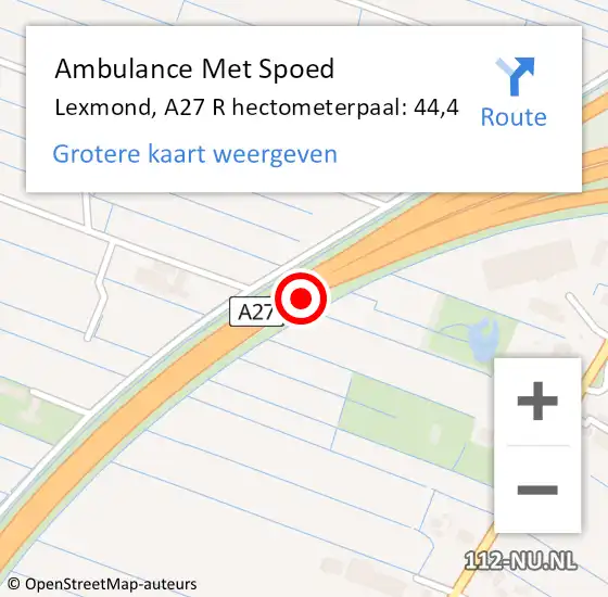 Locatie op kaart van de 112 melding: Ambulance Met Spoed Naar Lexmond, A27 L hectometerpaal: 49,0 op 22 oktober 2017 05:29