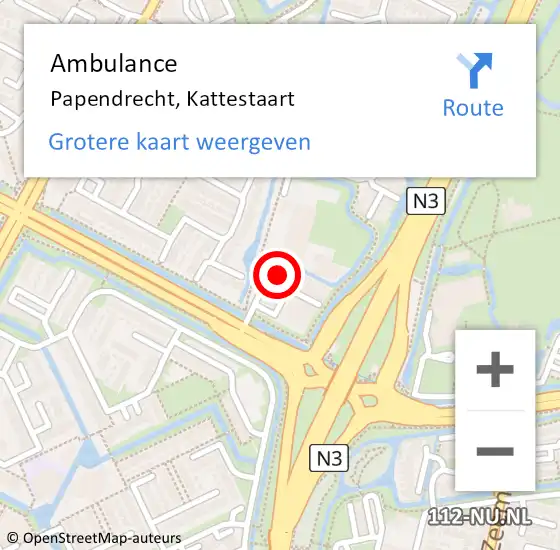 Locatie op kaart van de 112 melding: Ambulance Papendrecht, Kattestaart op 22 oktober 2017 08:27