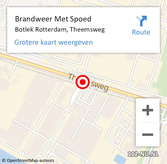Locatie op kaart van de 112 melding: Brandweer Met Spoed Naar Botlek Rotterdam, Theemsweg op 22 oktober 2017 09:02