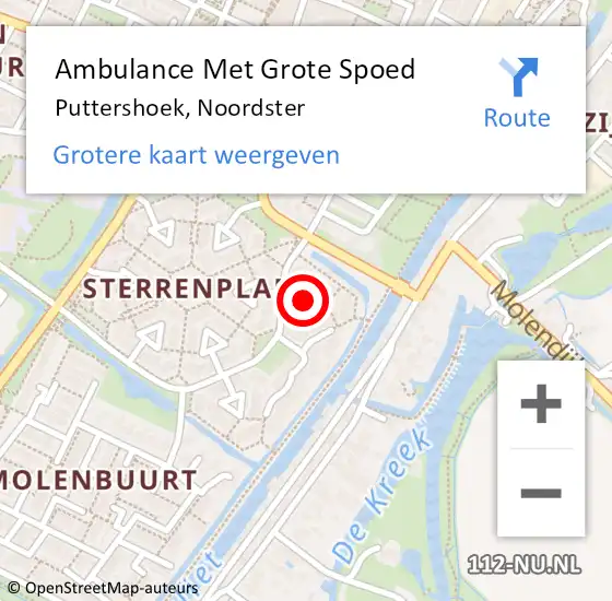 Locatie op kaart van de 112 melding: Ambulance Met Grote Spoed Naar Puttershoek, Noordster op 22 oktober 2017 09:26