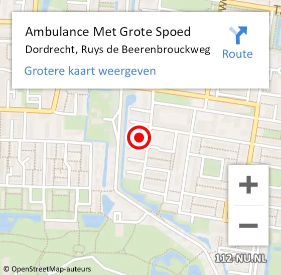 Locatie op kaart van de 112 melding: Ambulance Met Grote Spoed Naar Dordrecht, Ruys de Beerenbrouckweg op 22 oktober 2017 09:46