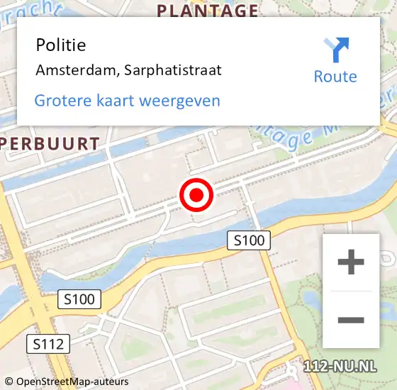 Locatie op kaart van de 112 melding: Politie Amsterdam, Sarphatistraat op 22 oktober 2017 09:54