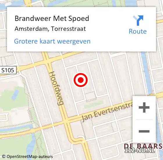 Locatie op kaart van de 112 melding: Brandweer Met Spoed Naar Amsterdam, Torresstraat op 22 oktober 2017 10:34