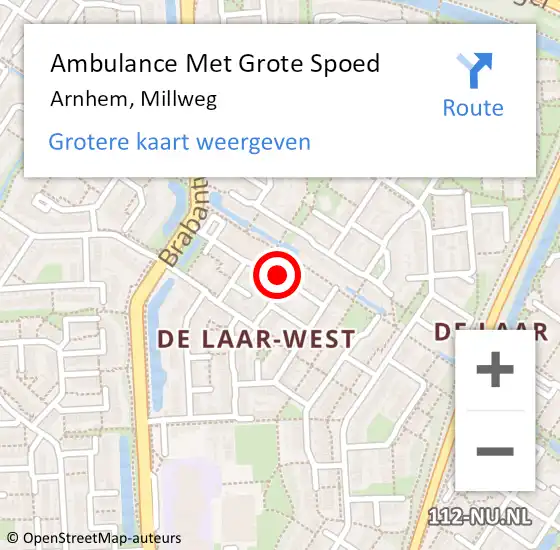 Locatie op kaart van de 112 melding: Ambulance Met Grote Spoed Naar Arnhem, Millweg op 22 oktober 2017 11:35