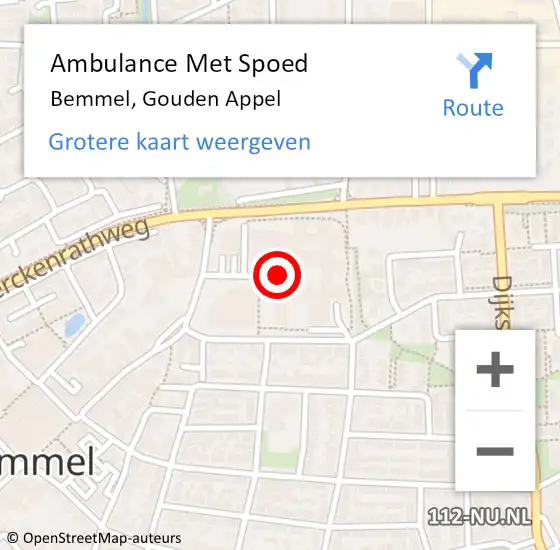 Locatie op kaart van de 112 melding: Ambulance Met Spoed Naar Bemmel, Gouden Appel op 22 oktober 2017 11:35