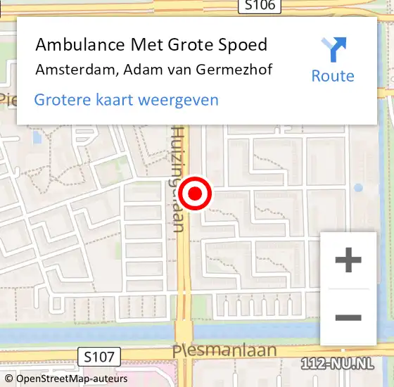 Locatie op kaart van de 112 melding: Ambulance Met Grote Spoed Naar Amsterdam, Adam van Germezhof op 22 oktober 2017 11:49