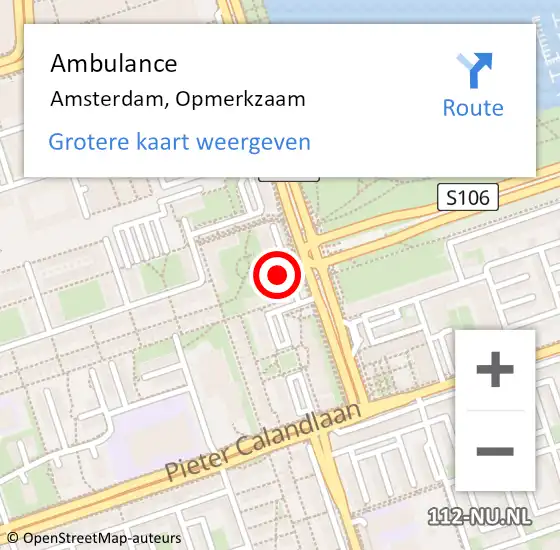 Locatie op kaart van de 112 melding: Ambulance Amsterdam, Opmerkzaam op 22 oktober 2017 11:52