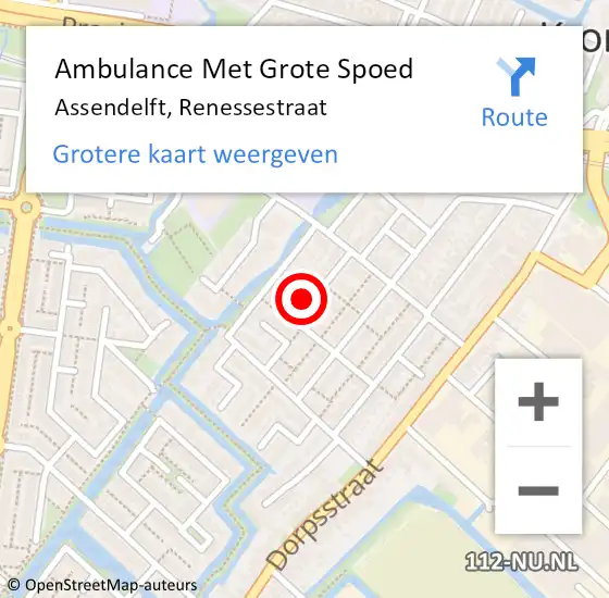 Locatie op kaart van de 112 melding: Ambulance Met Grote Spoed Naar Assendelft, Renessestraat op 22 oktober 2017 11:54