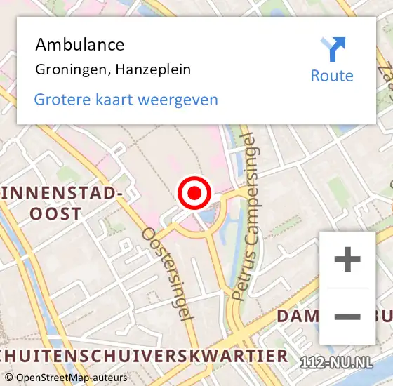 Locatie op kaart van de 112 melding: Ambulance Groningen, Hanzeplein op 22 oktober 2017 12:28