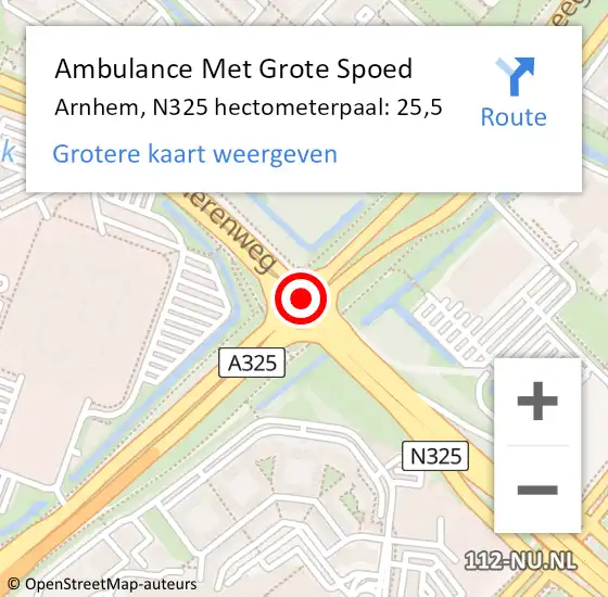 Locatie op kaart van de 112 melding: Ambulance Met Grote Spoed Naar Arnhem, N325 hectometerpaal: 25,5 op 22 oktober 2017 13:56