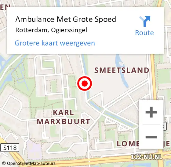 Locatie op kaart van de 112 melding: Ambulance Met Grote Spoed Naar Rotterdam, Ogierssingel op 22 oktober 2017 14:07