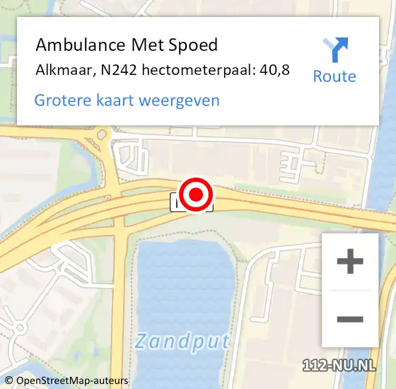 Locatie op kaart van de 112 melding: Ambulance Met Spoed Naar Alkmaar, N242 hectometerpaal: 40,8 op 22 oktober 2017 14:18