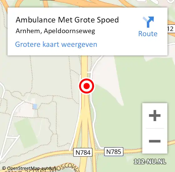 Locatie op kaart van de 112 melding: Ambulance Met Grote Spoed Naar Arnhem, Apeldoornseweg op 22 oktober 2017 14:38