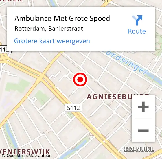 Locatie op kaart van de 112 melding: Ambulance Met Grote Spoed Naar Rotterdam, Banierstraat op 22 oktober 2017 18:41